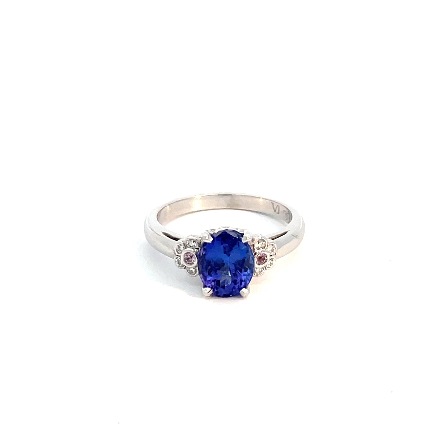 18ct White Gold Blue Tanzanite, Pink Sapphires and Diamond Ring