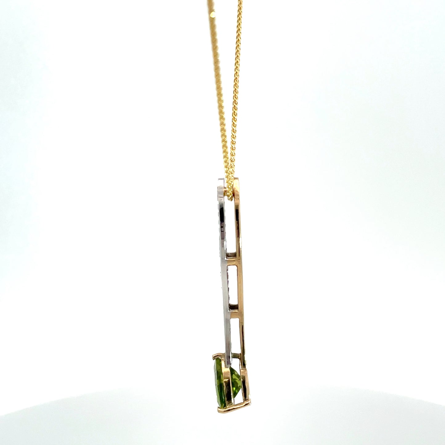 9ct Yellow Gold Peridot and Diamond Pendant and Chain