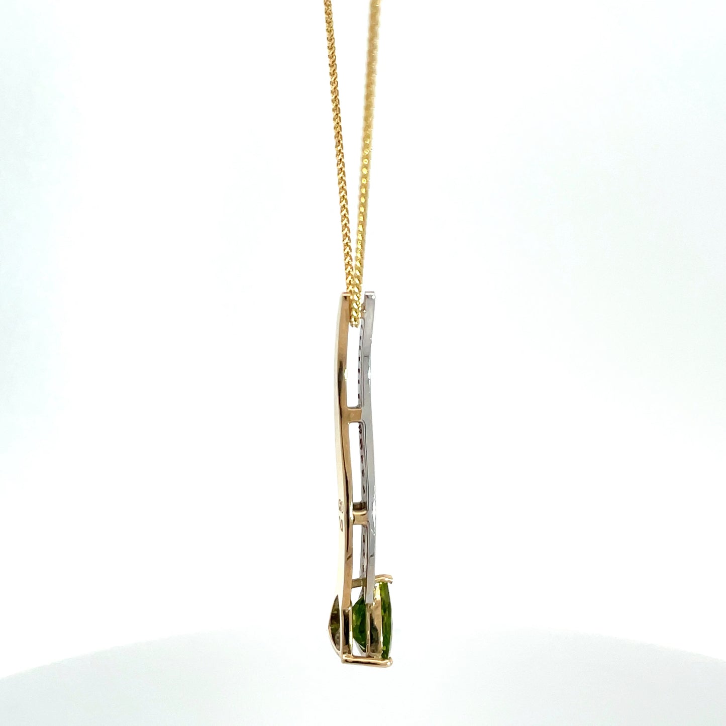 9ct Yellow Gold Peridot and Diamond Pendant and Chain