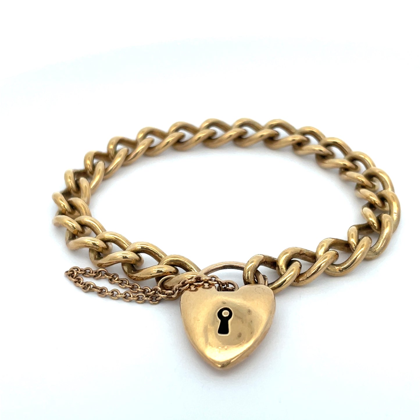 9ct Yellow Gold Curb Bracelet Puff Heart Locket