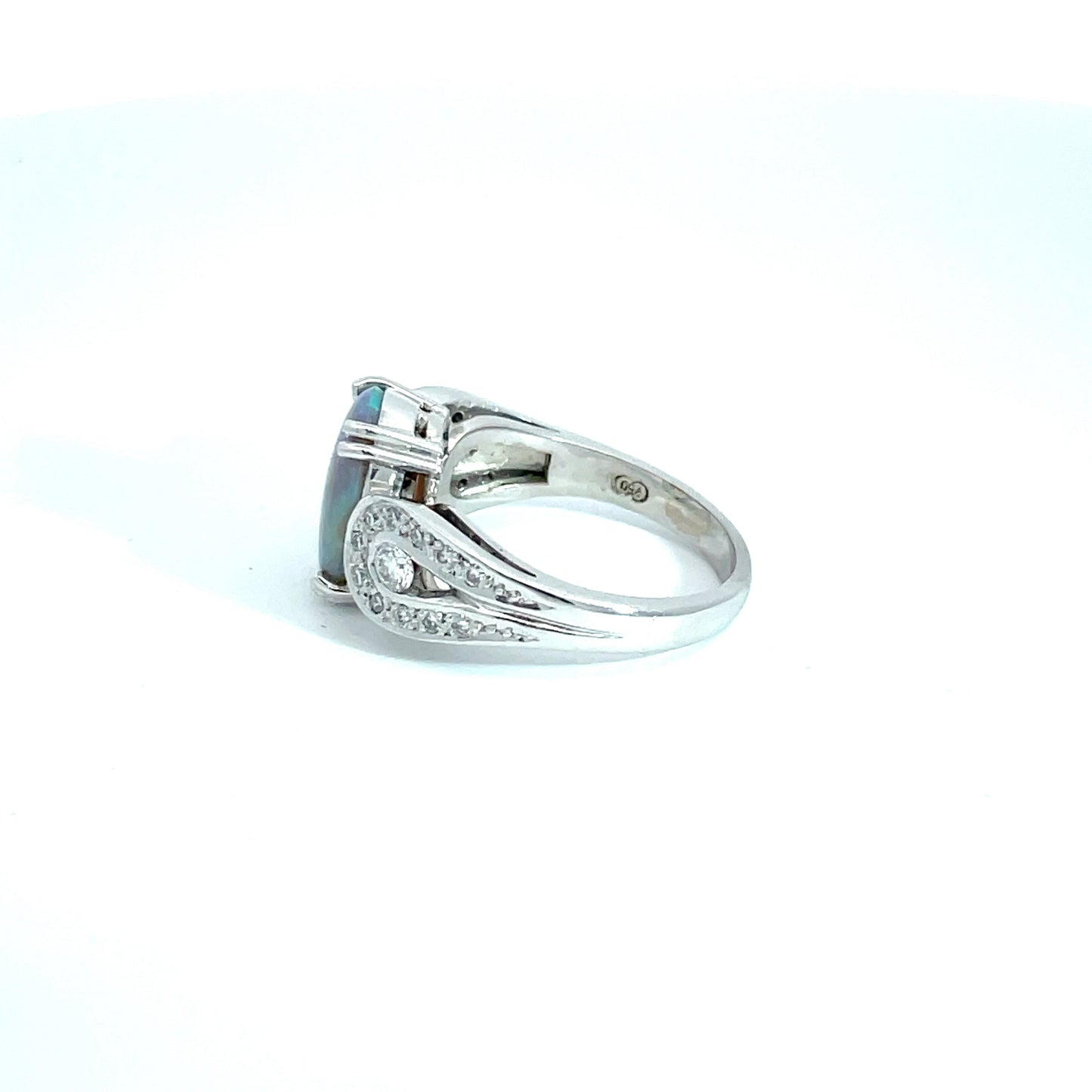 18ct White Gold Black Opal and Diamond Ring