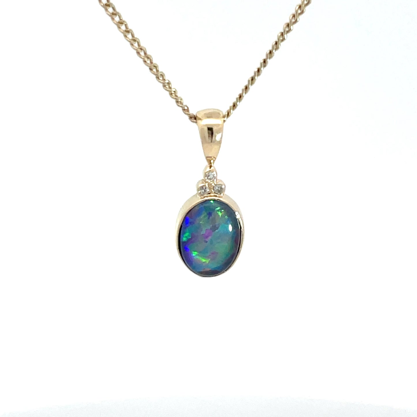 9ct Yellow Gold Opal and Diamond Pendant