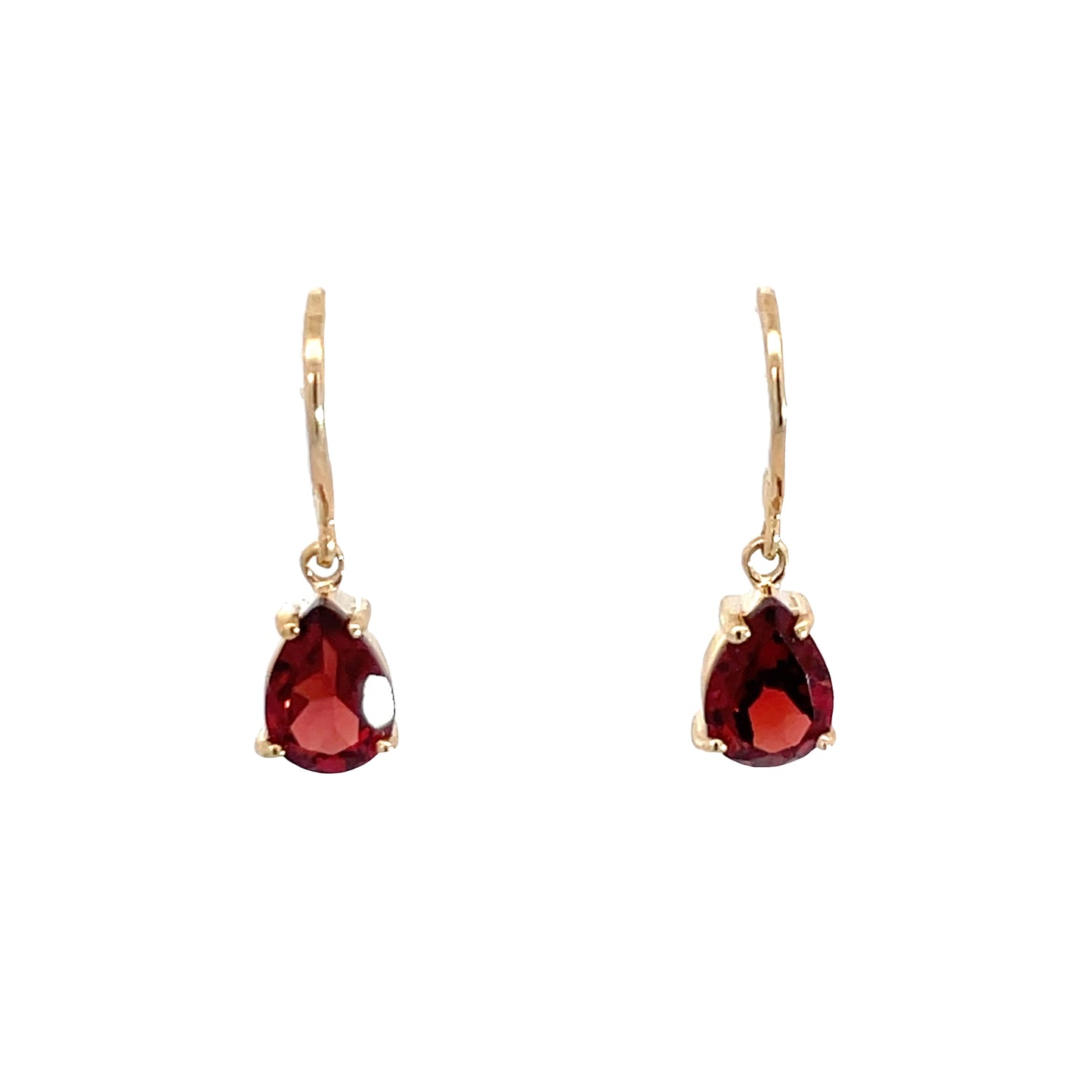 9ct Yellow Gold Garnet Drop Hook Earrings