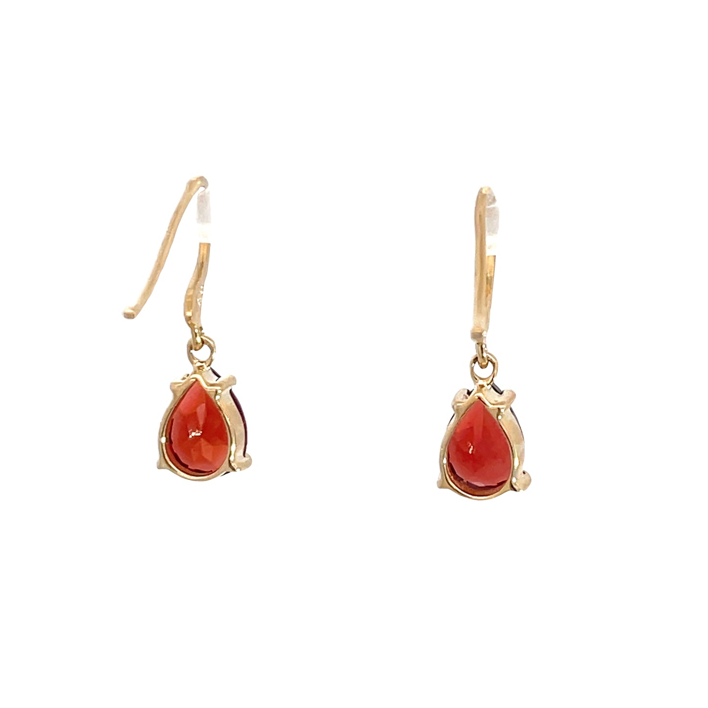 9ct Yellow Gold Garnet Drop Hook Earrings