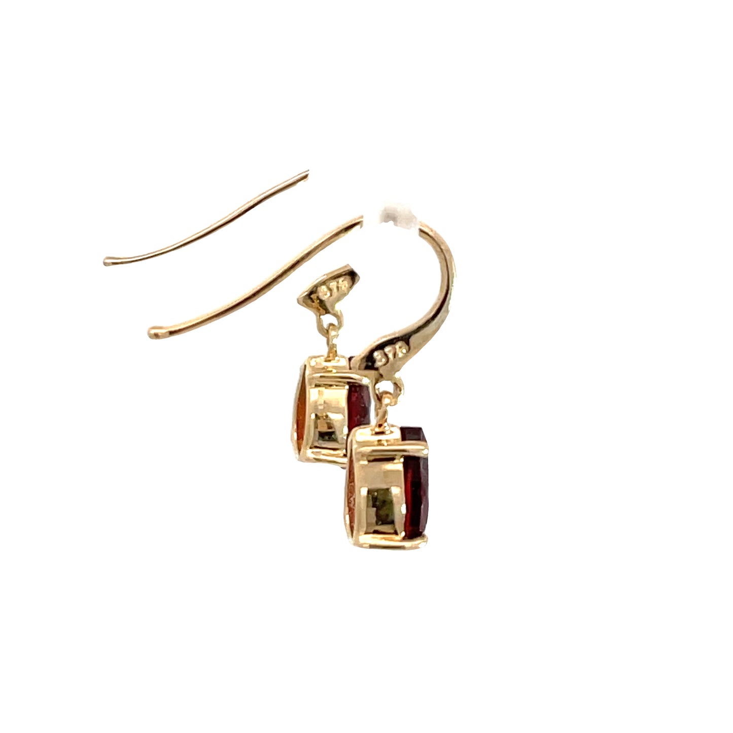 9ct Yellow Gold Garnet Drop Hook Earrings