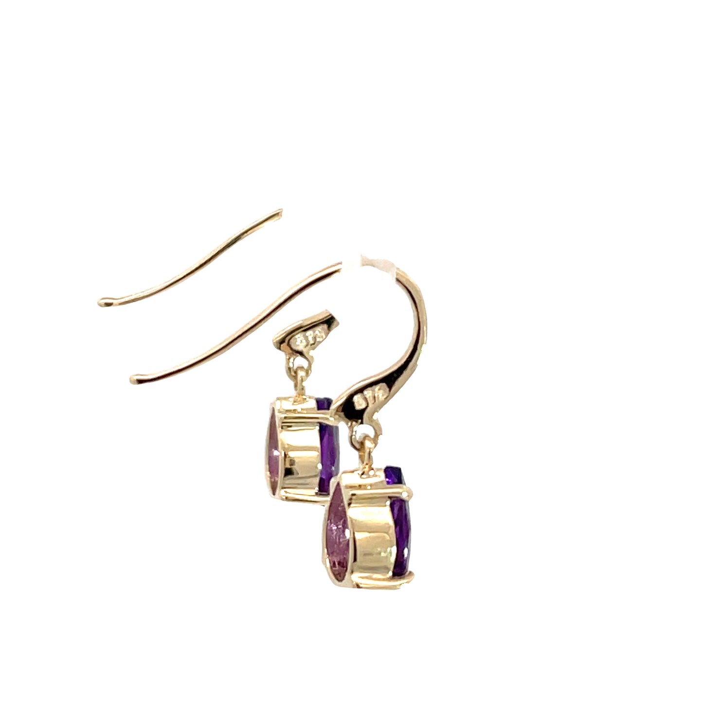 9ct Yellow Gold Amethyst Hook Earrings