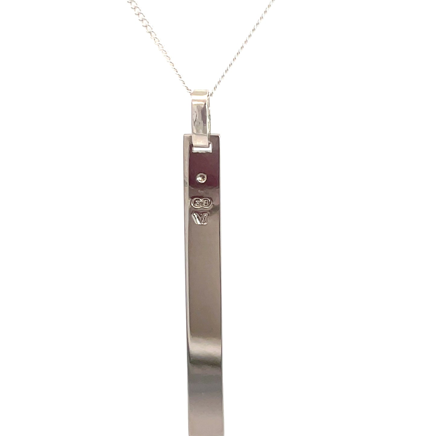 9ct White Gold Diamond Drop Bar Pendant and SS Chain