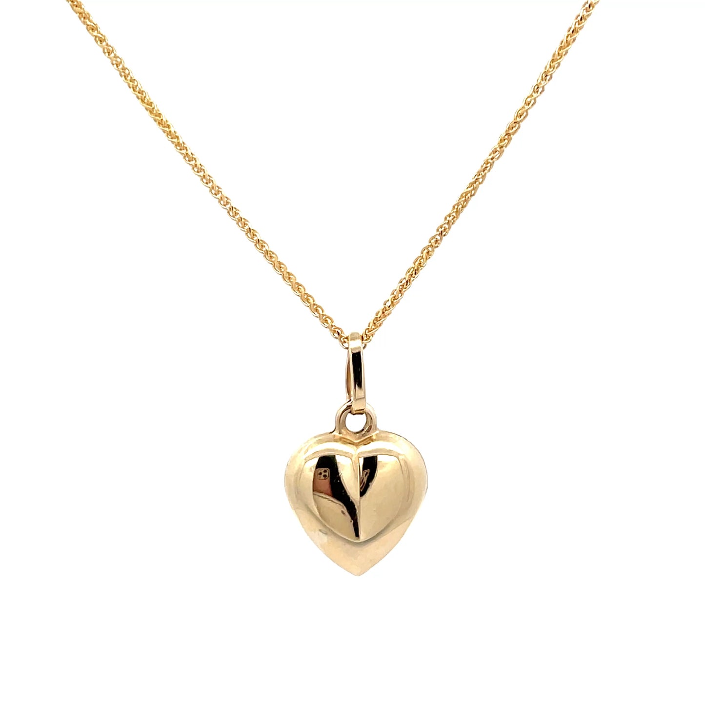 9ct Yellow Gold Puff Heart Pendant and Chain