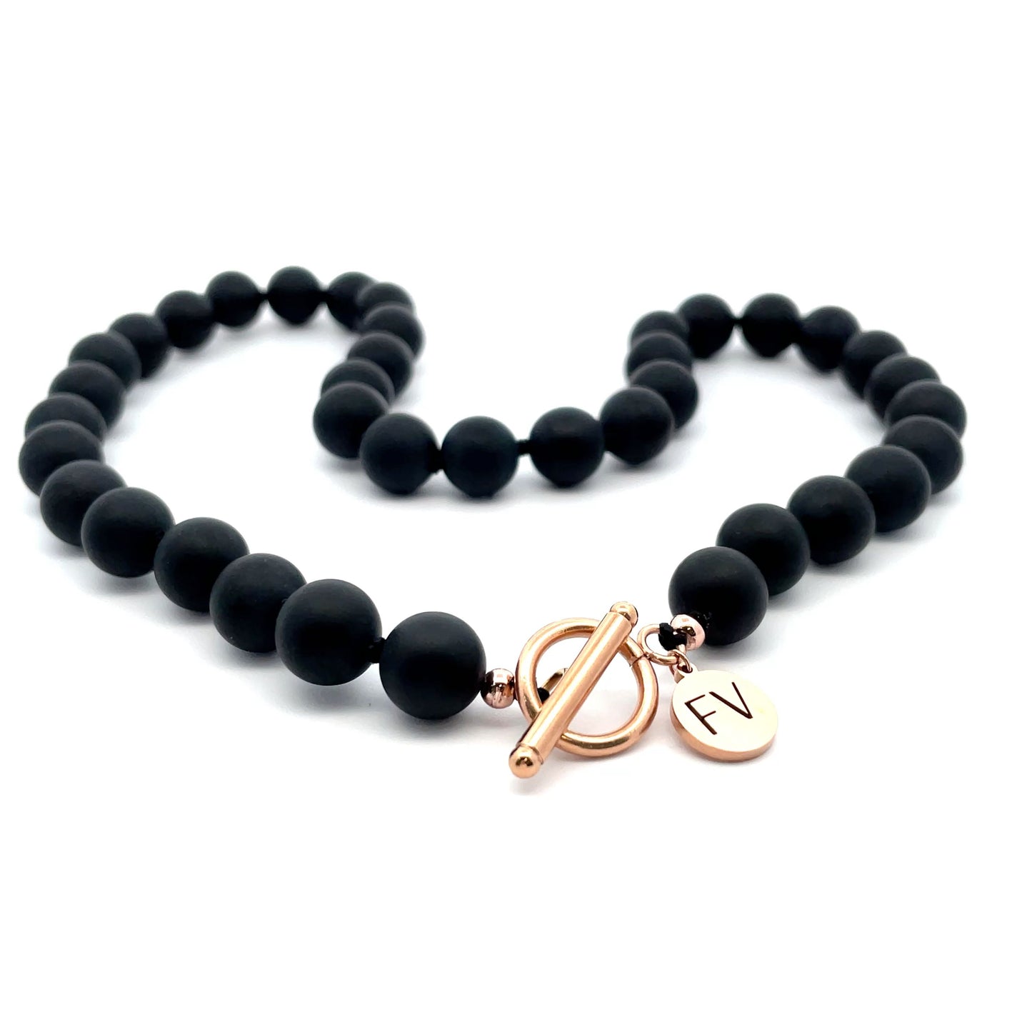 Rose Gold Plated Black Onyx Fob Necklace