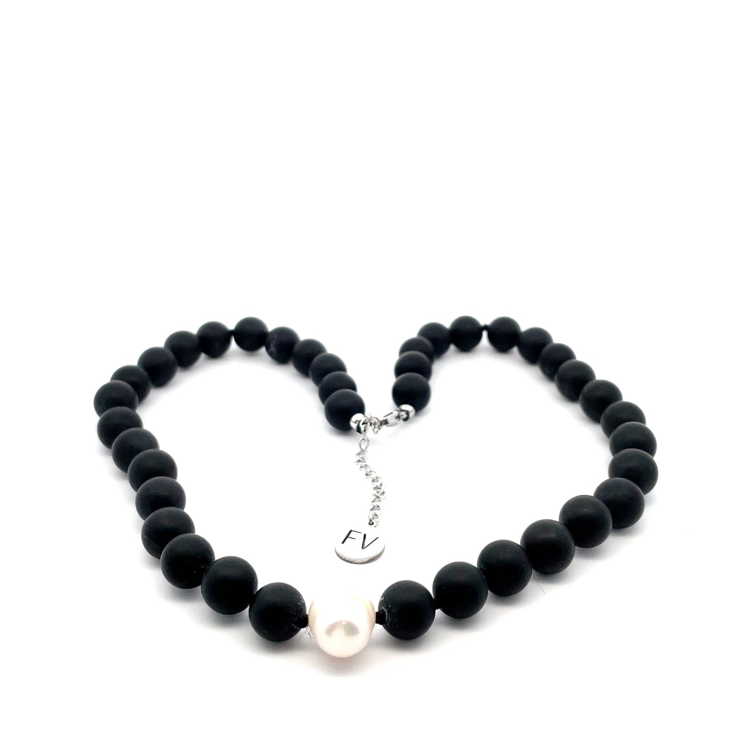 Sterling Silver Black Onyx Fresh Water Pearl Necklace