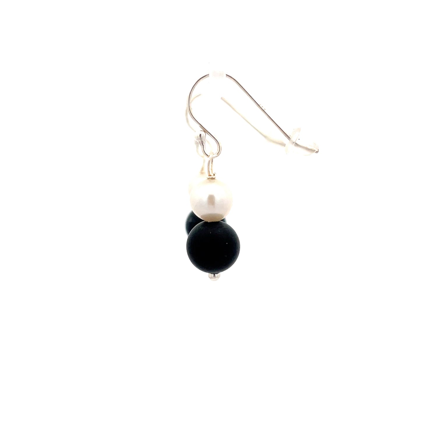 Sterling Silver Onyx and Pearl Drop Earrings