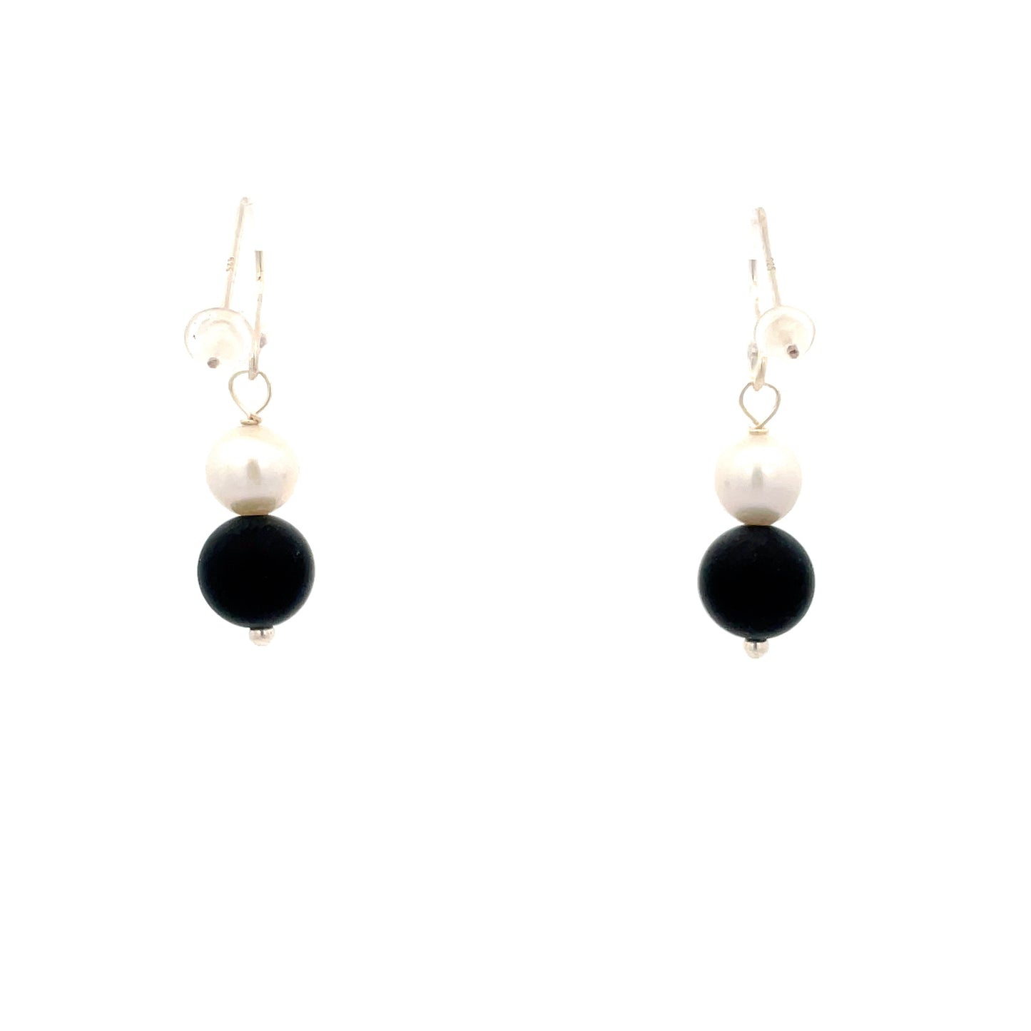 Sterling Silver Onyx and Pearl Drop Earrings