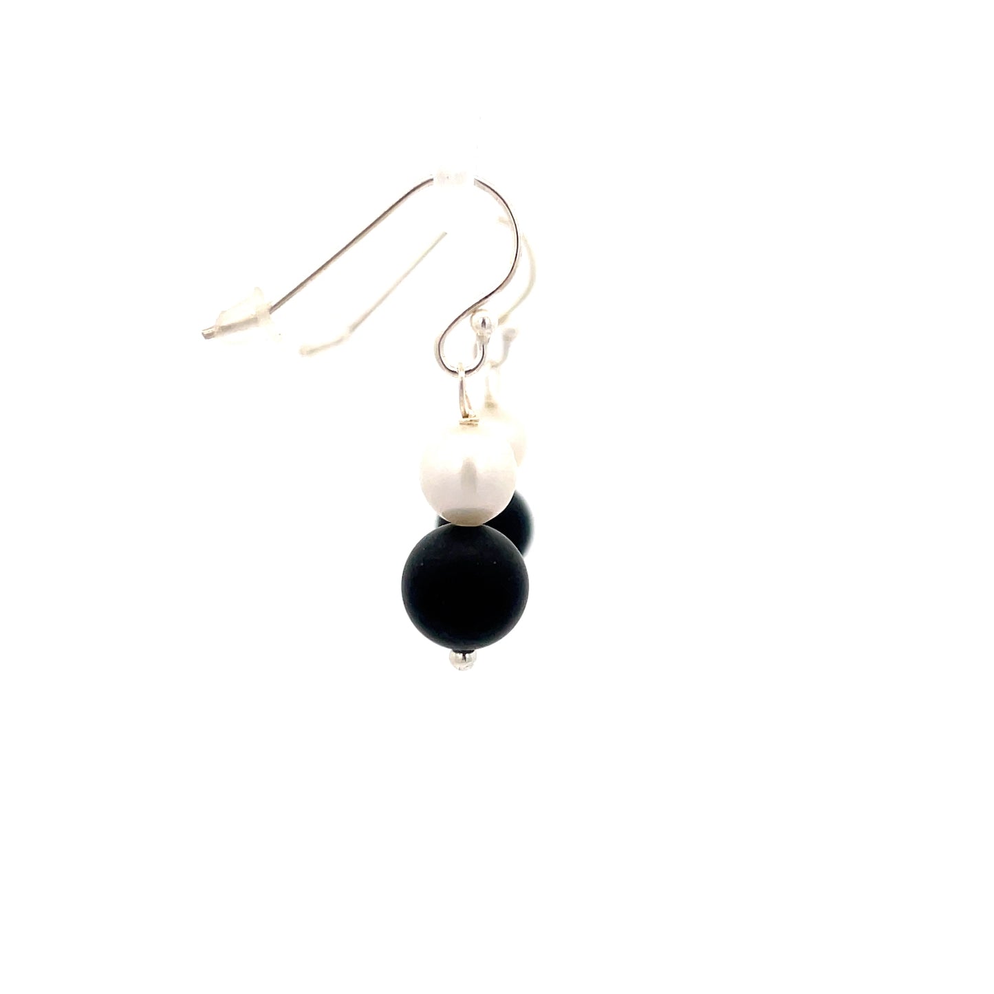 Sterling Silver Onyx and Pearl Drop Earrings