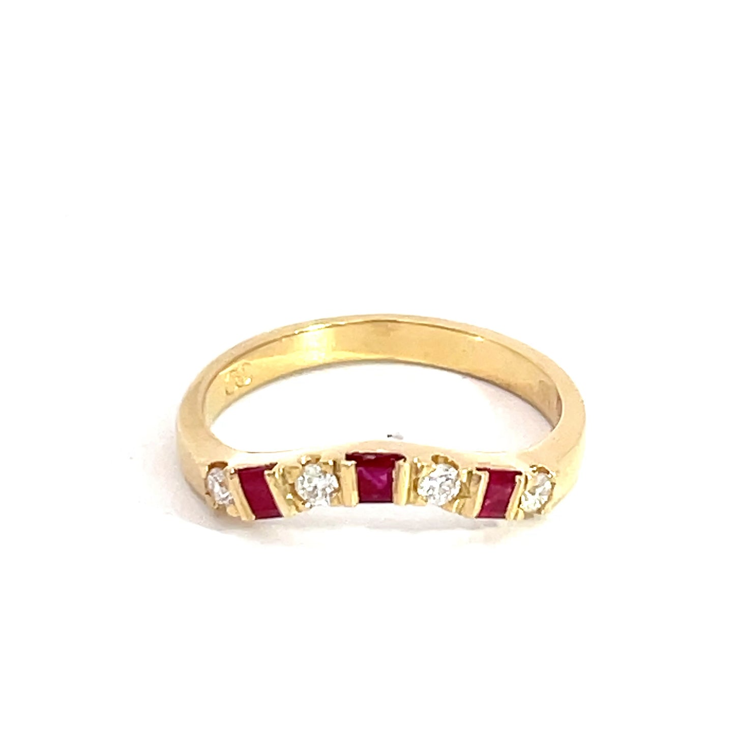 18ct Yellow Gold Square Cut Ruby and Diamond Ring