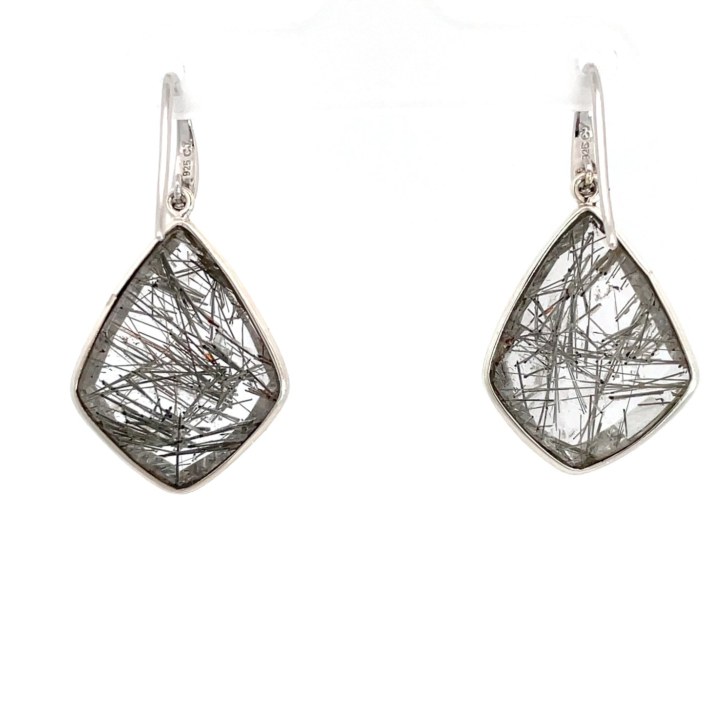 Sterling Silver Black Rutile Quartz Drop Earrings