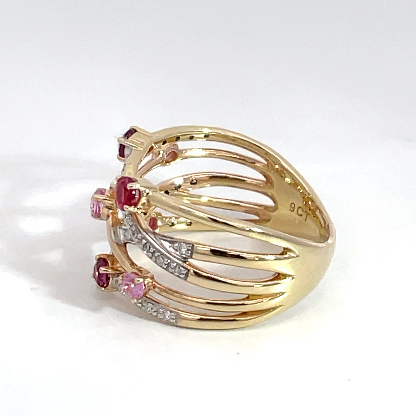9ct Yellow Gold Diamond Pink Sapphire Garnet Ring