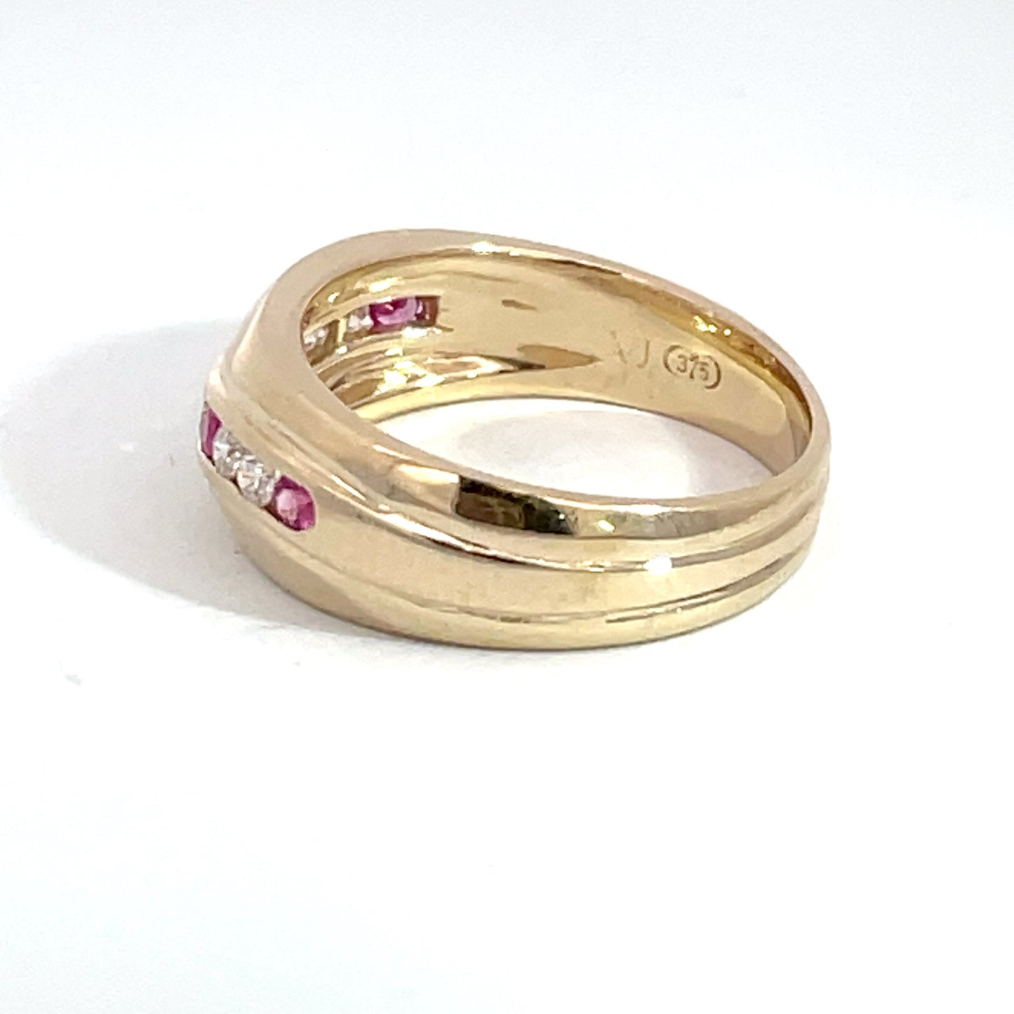 9ct Yellow Gold Pink Sapphire and Diamond Ring