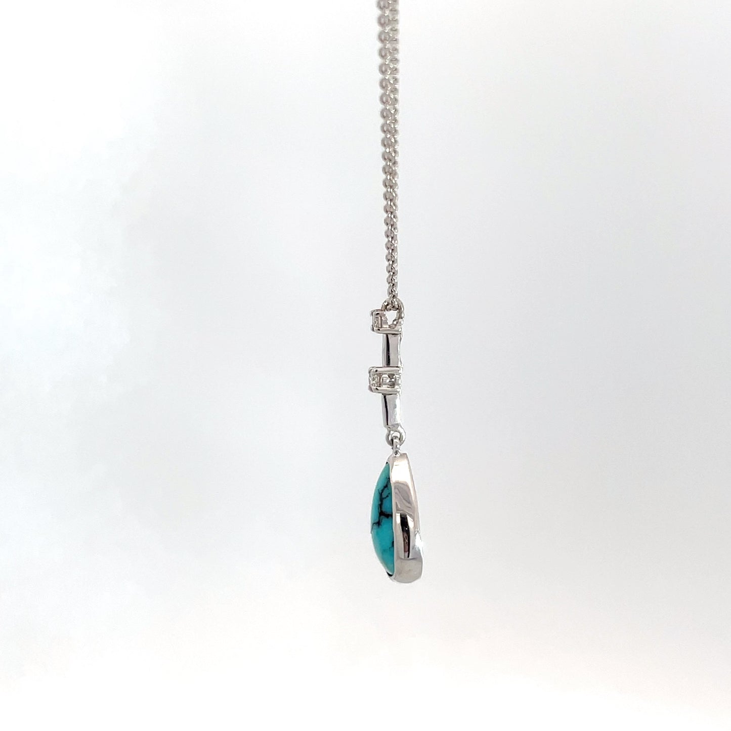 9ct White Gold Turquoise and Diamond Pendant and Chain