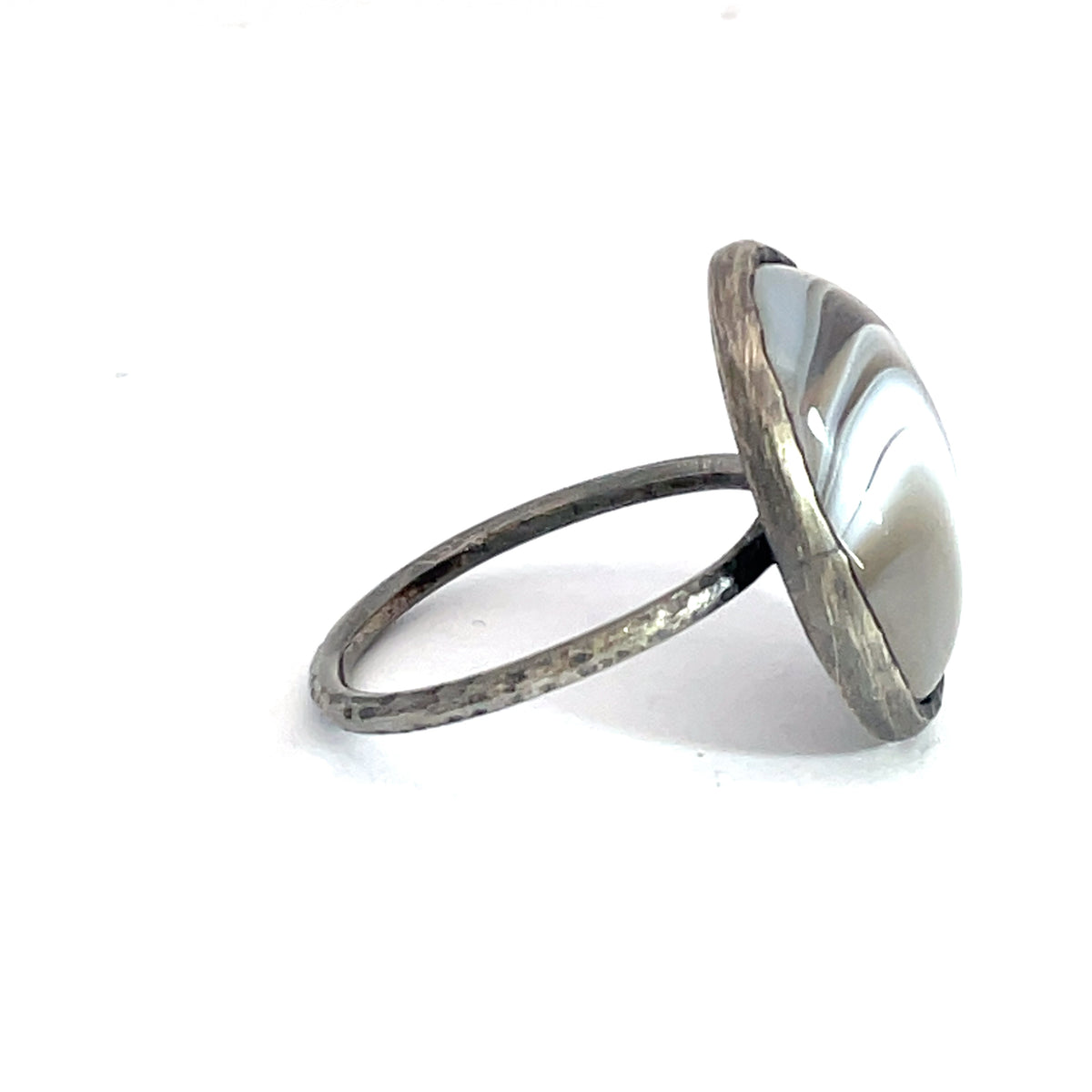 Sterling Silver Banded Agate Grey Ring