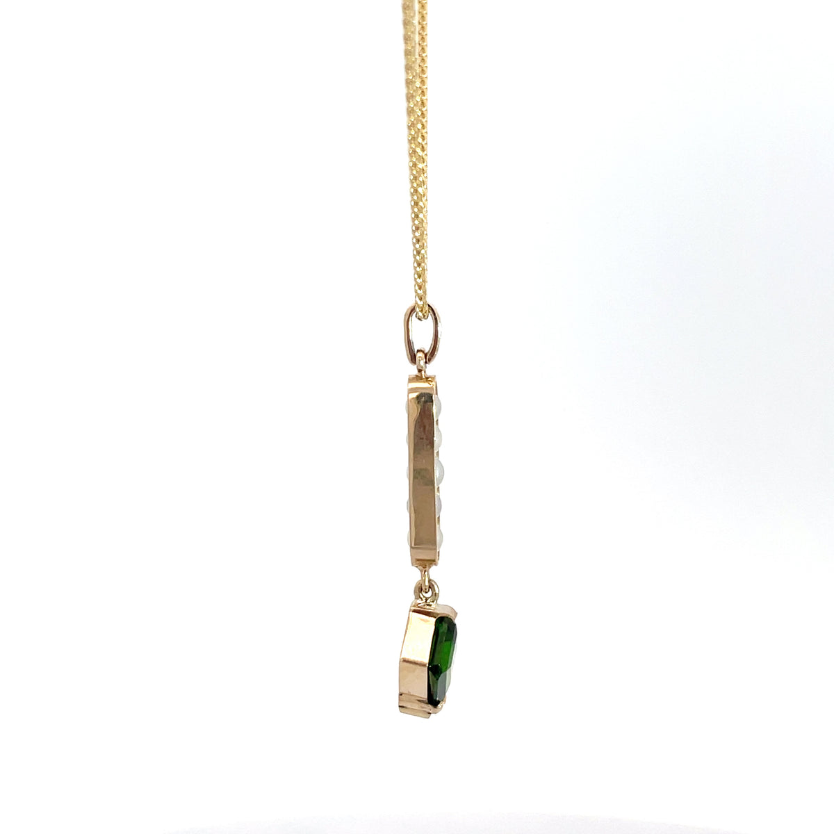 9ct Yellow Gold Chrome Diopside and Pearl Pendant