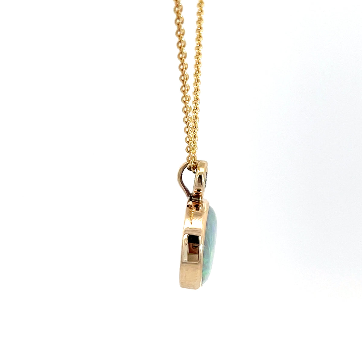 9ct Yellow Gold Opal and Diamond Pendant and Chain