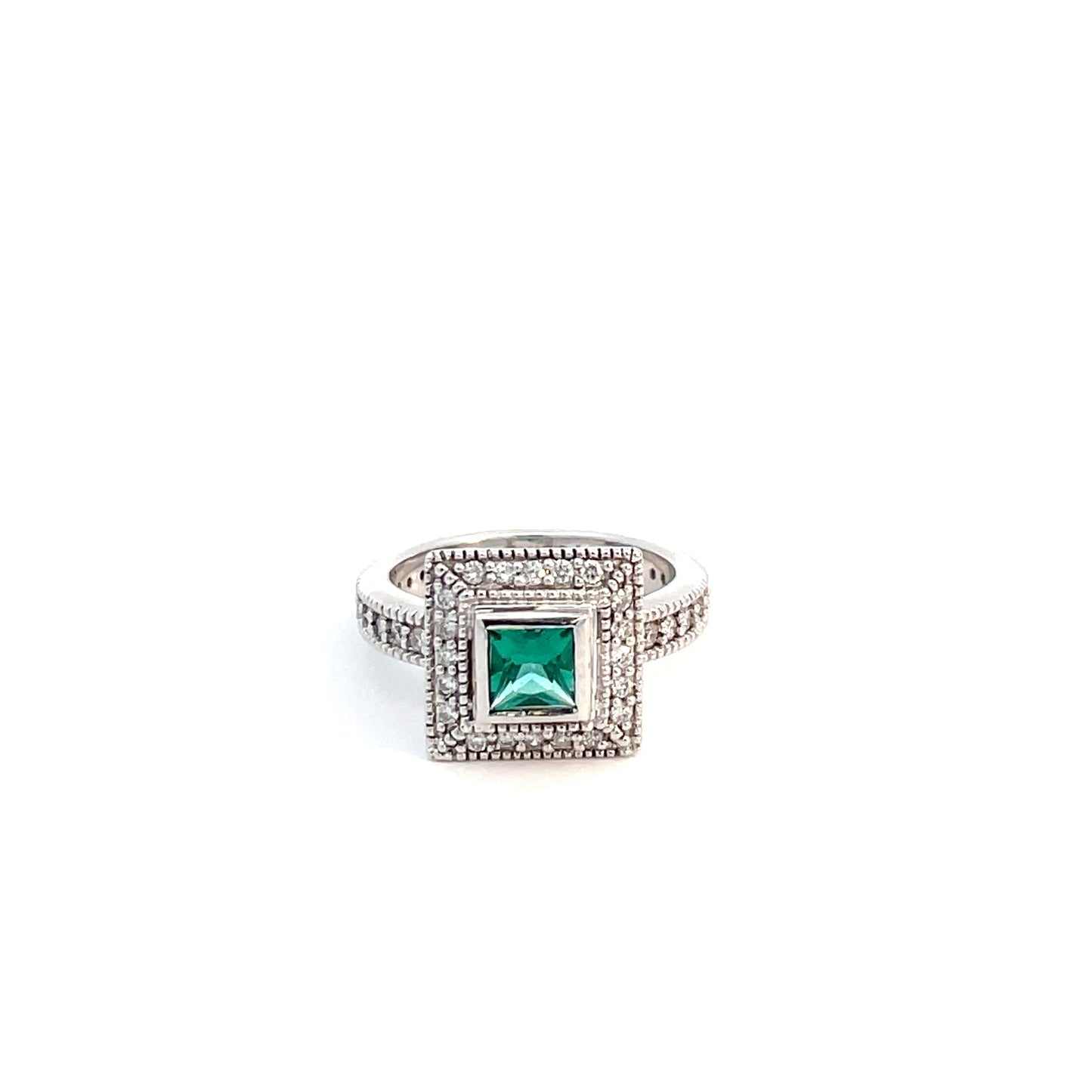 18ct White Gold Emerald & Diamond Cluster Ring