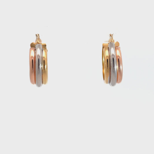 9ct 3 Tone Gold Row Hoops