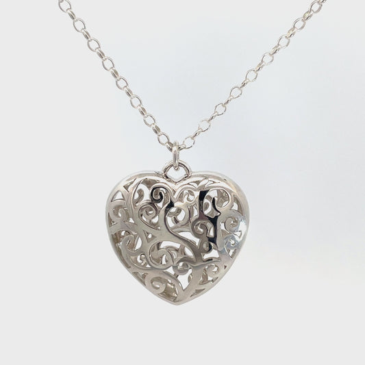 Sterling Silver Filigree Heart Pendant and Chain