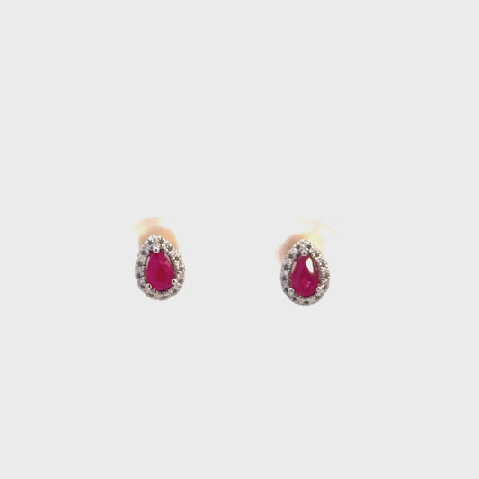 9ct White and Yellow Gold Ruby and Diamond Studs