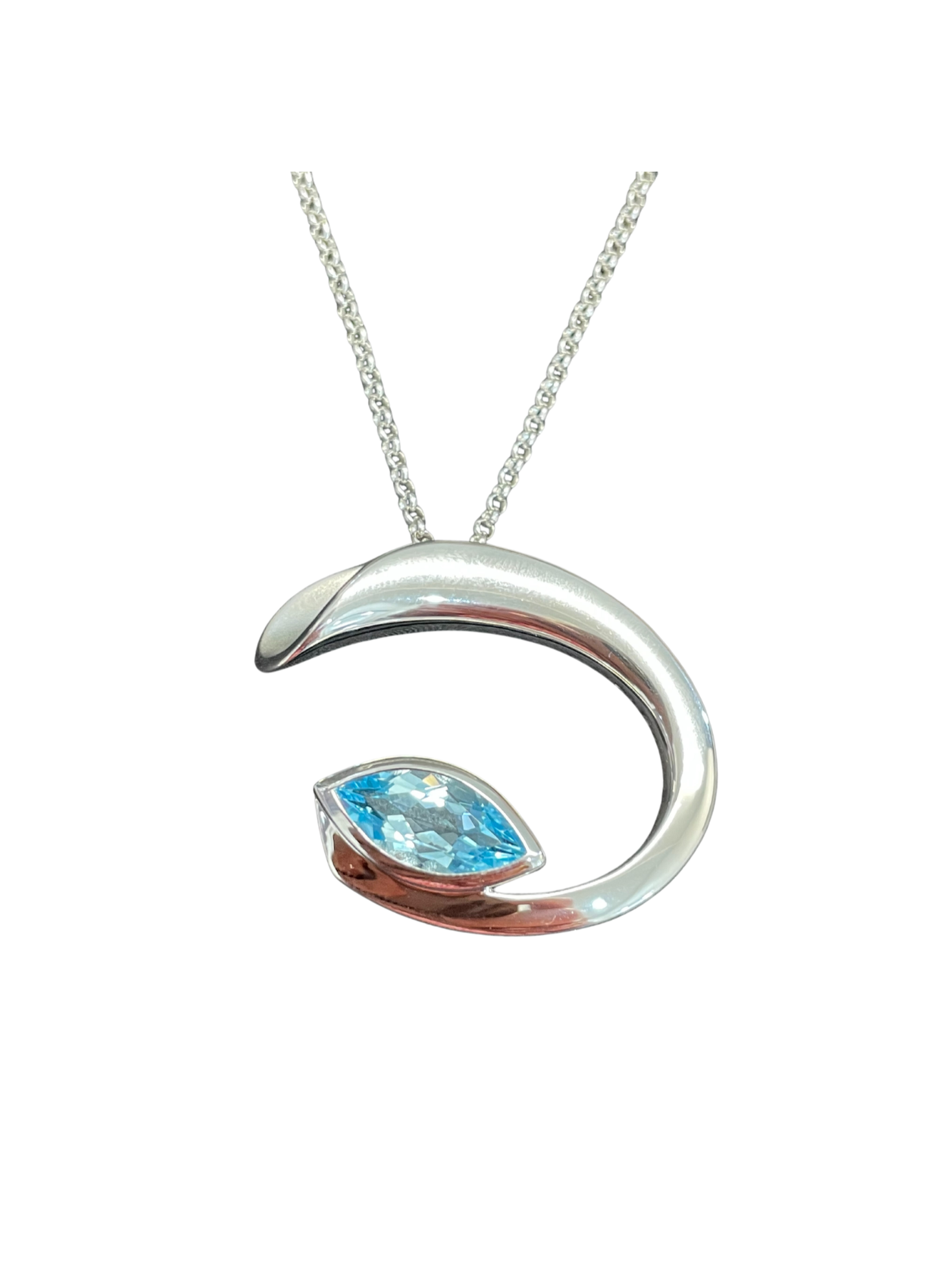 Sterling Silver Large Blue Topaz Pendant and Chain