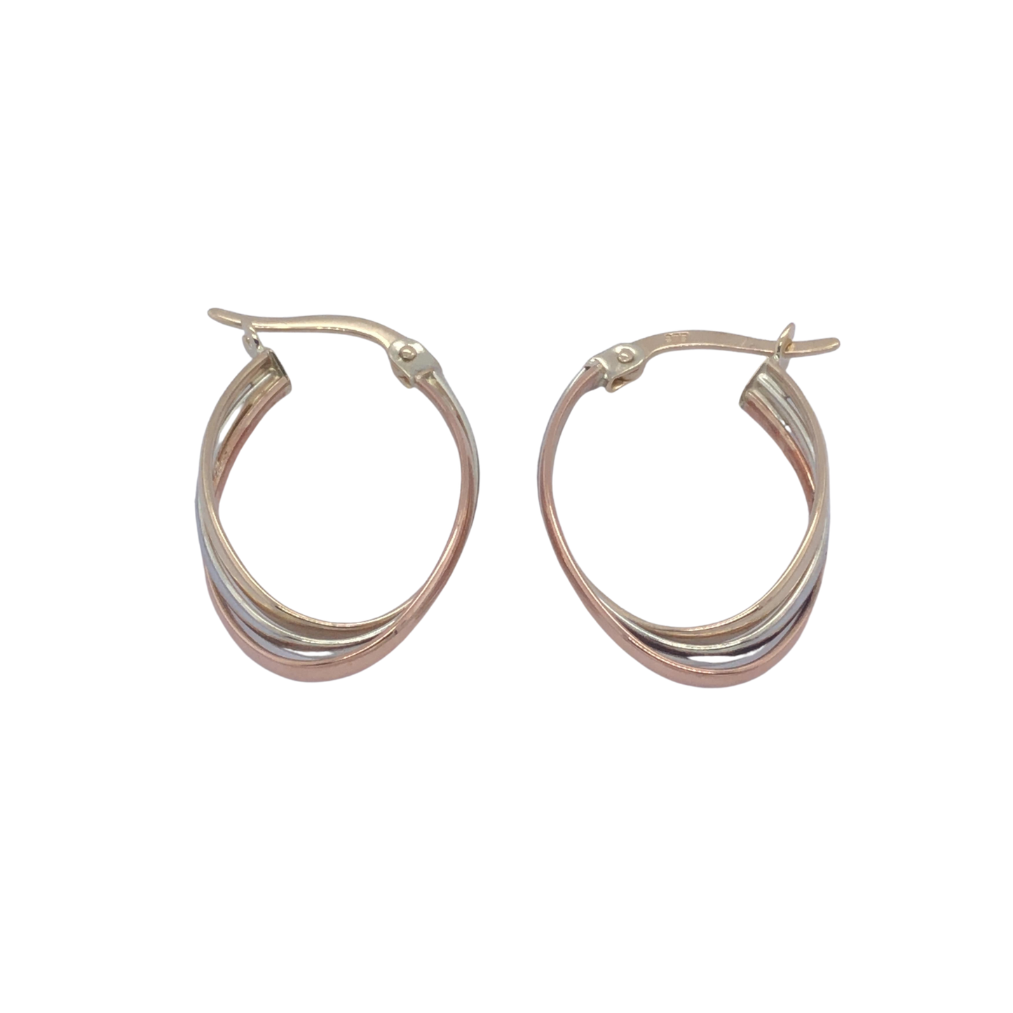 9ct White, Yellow and Rose Gold Oval Hoops