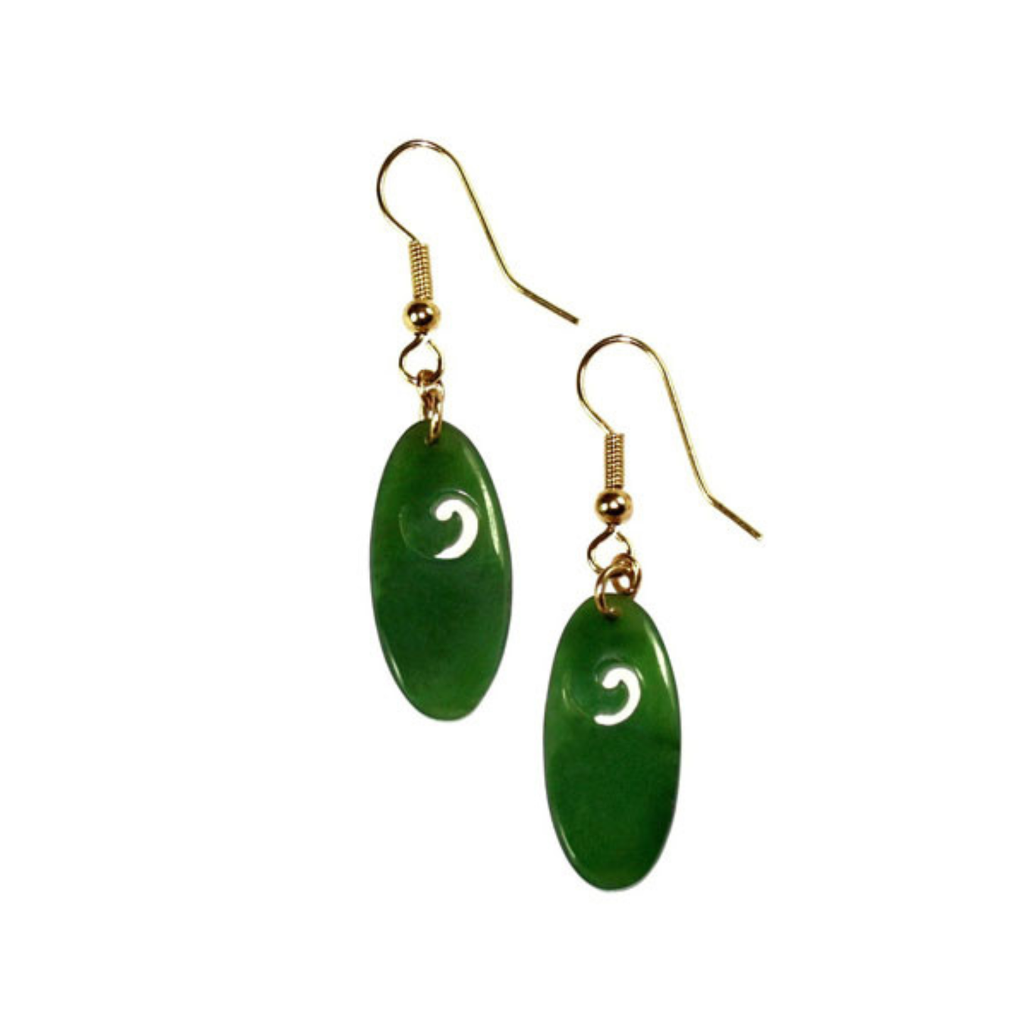 Greenstone Oval Koru 25mm Drop Earrings