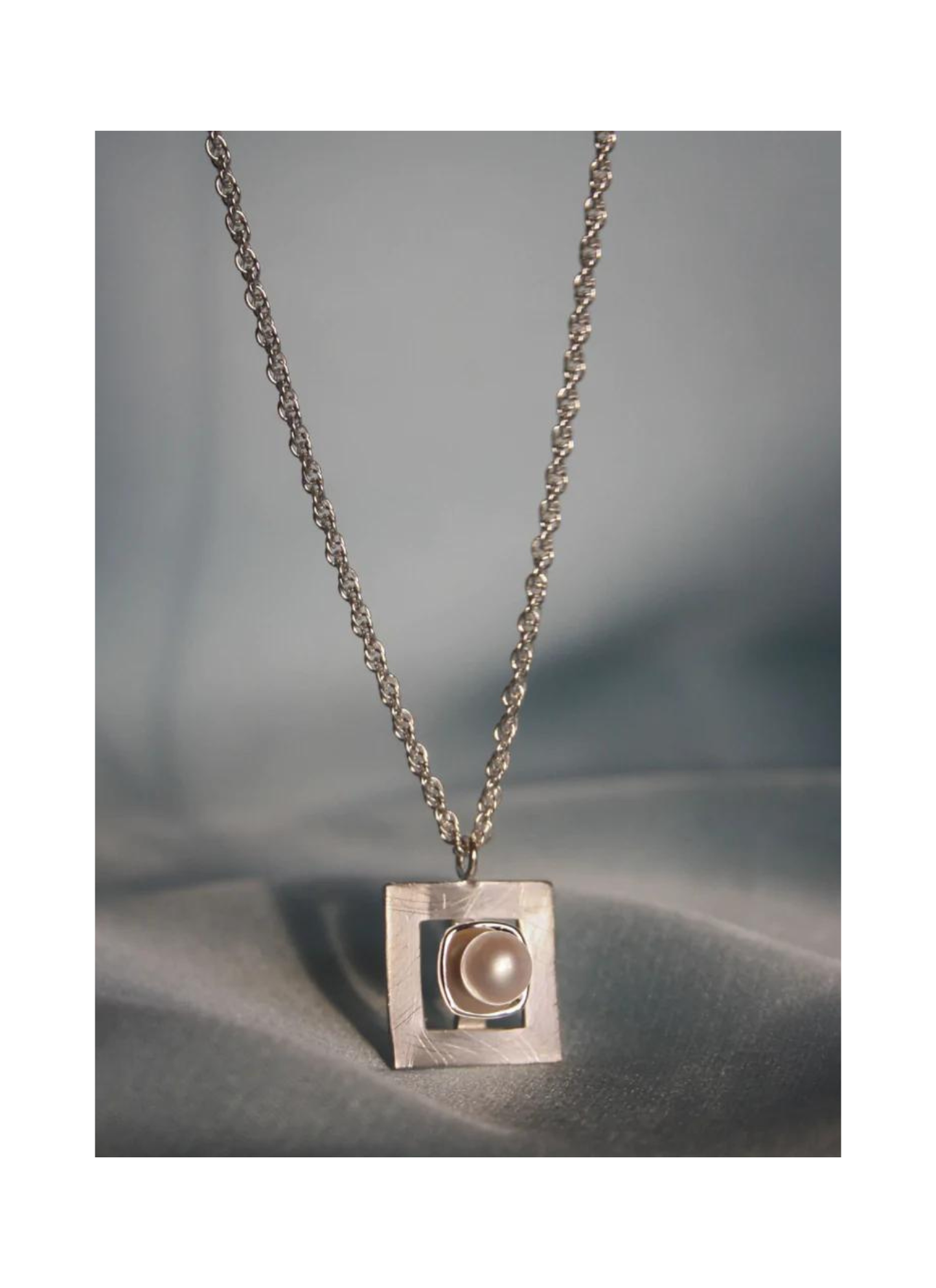 Sterling Silver Pearl Square Necklace 45cm