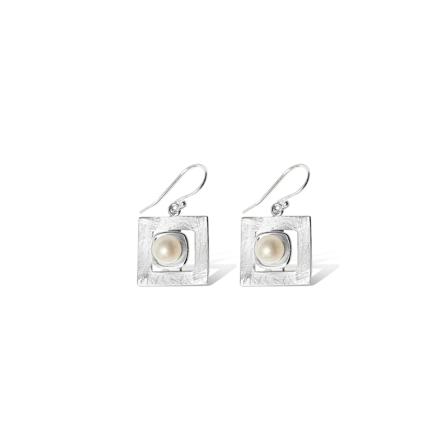 Sterling Silver Fresh Water Pearl Square Earrings