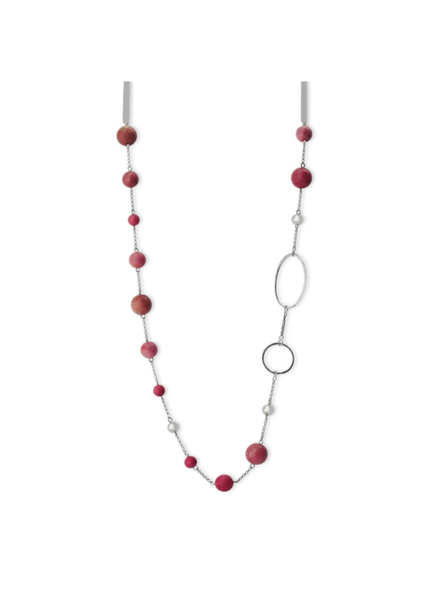 Sterling Silver Rhodochrosite Pink Long Necklace
