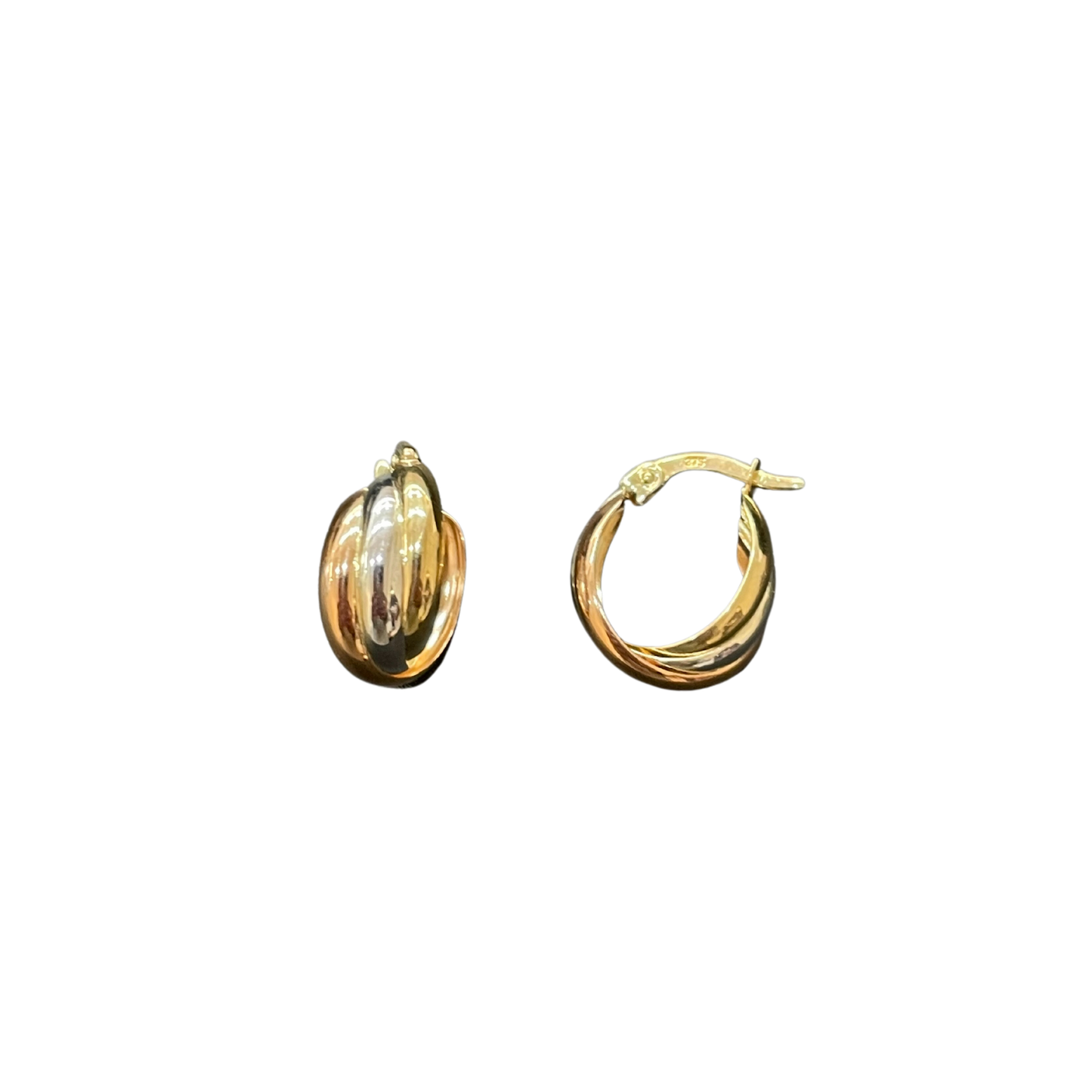 9ct Yellow, Rose and White Gold Crossover Hoops