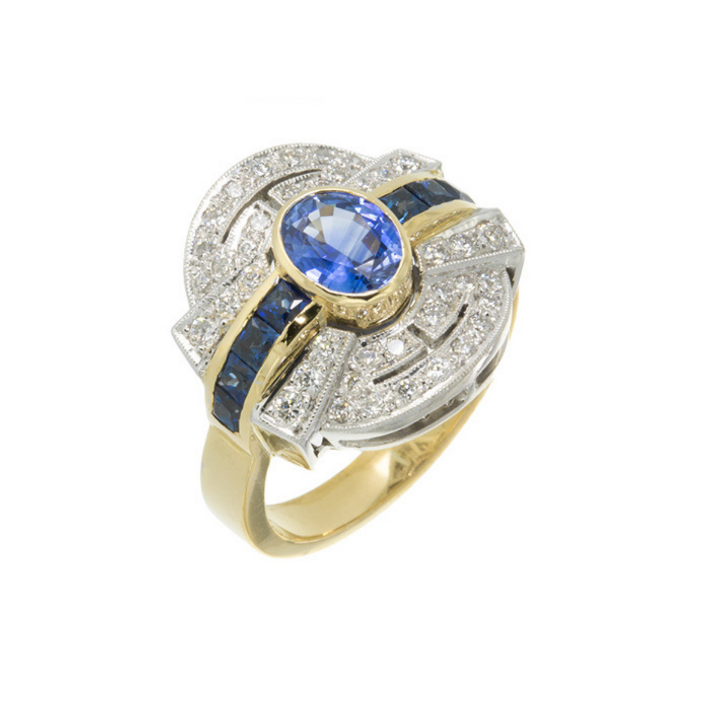 18ct Yellow and White Gold Sapphire and Diamond Ring