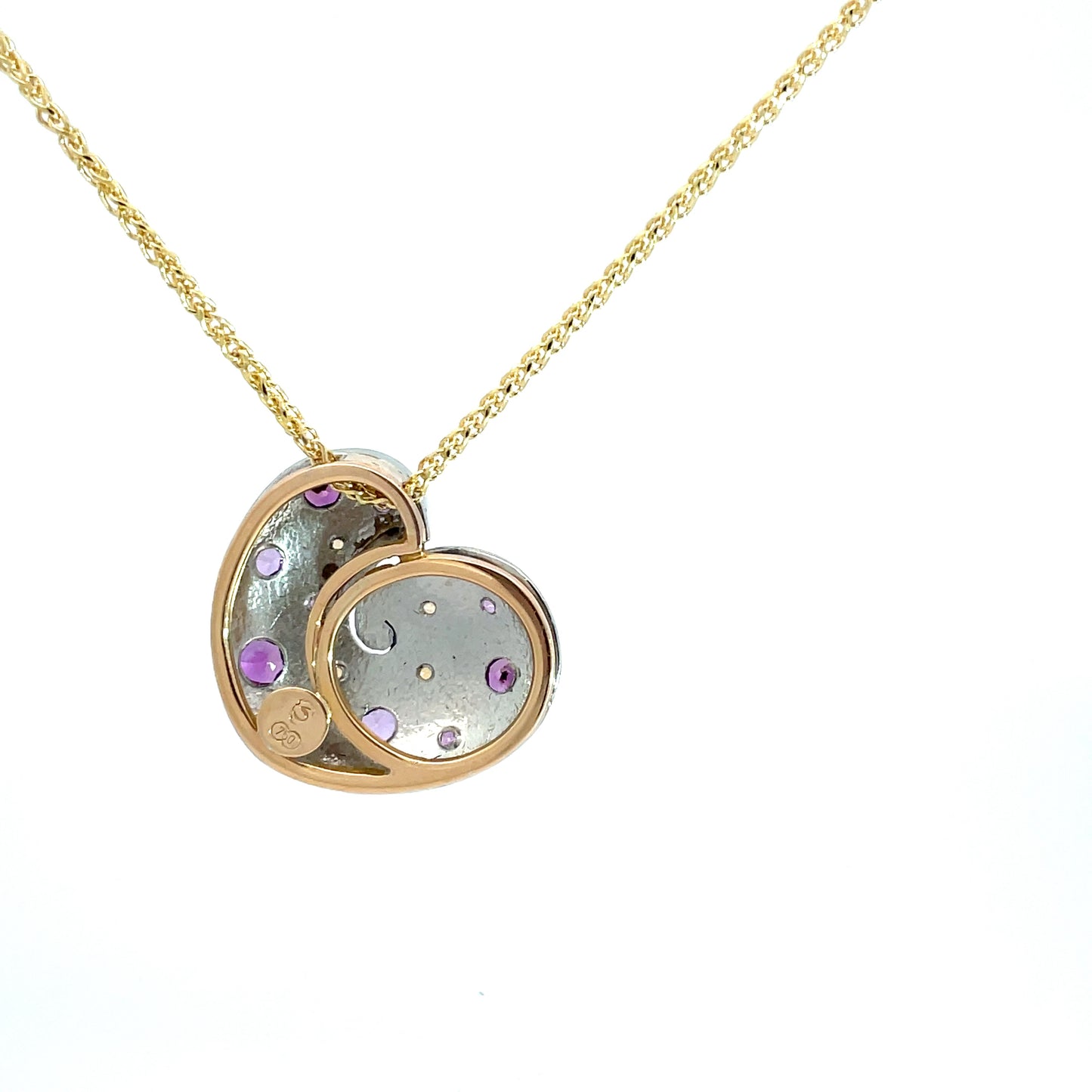 18ct White Gold Yellow and Purple Sapphire Heart Pendant