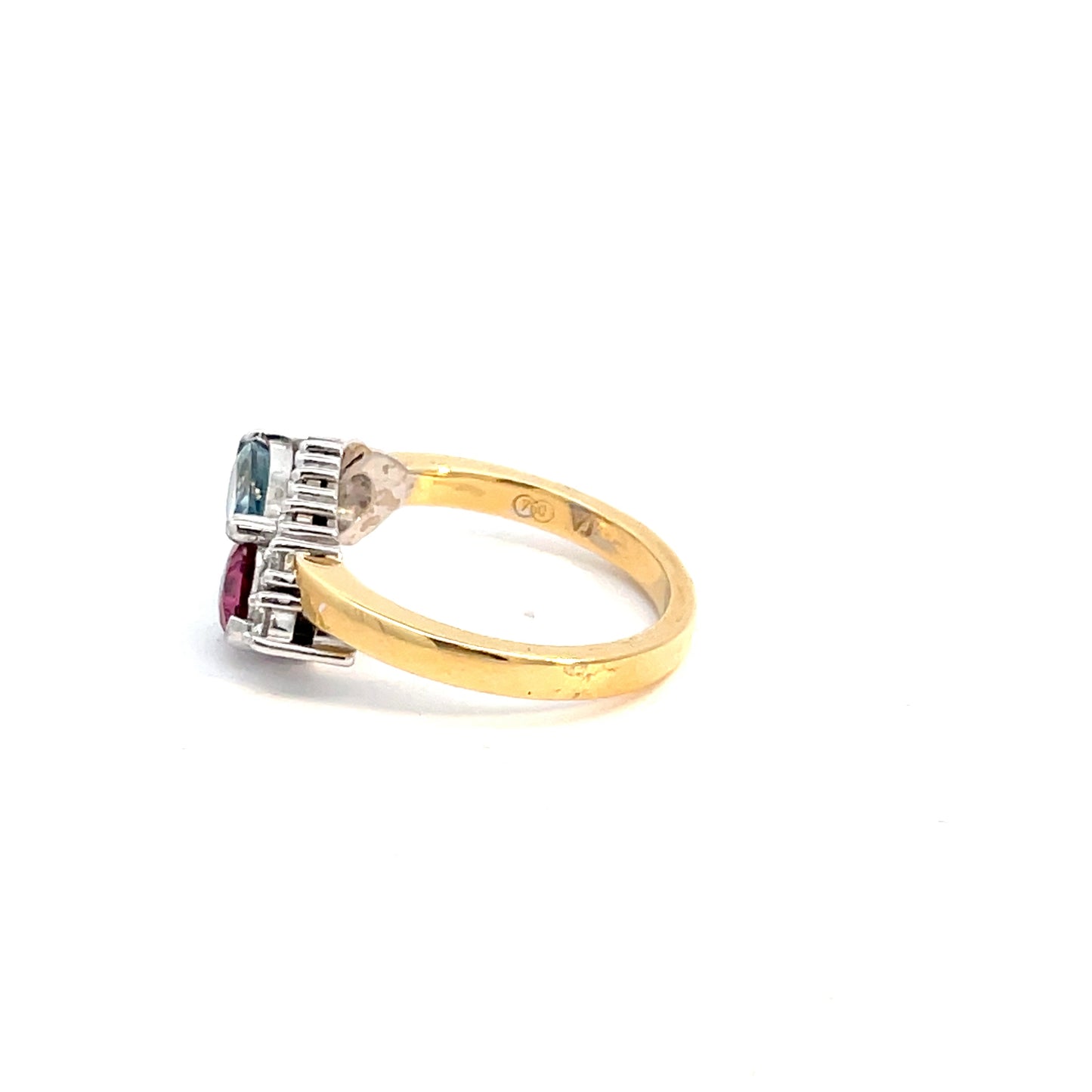 18ct Yellow Gold Aquamarine, Garnet & Diamond Ring