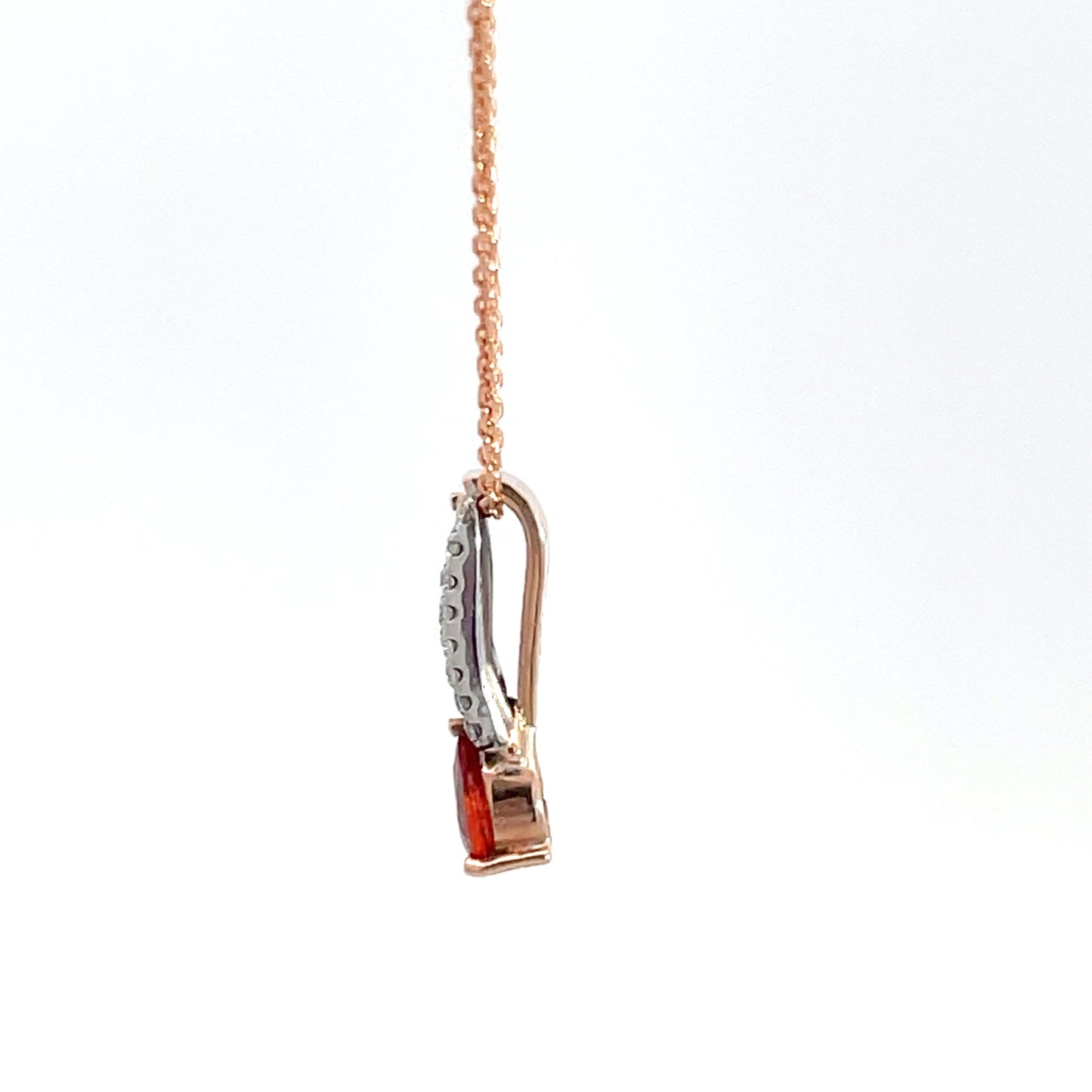 9ct Rose Gold Red Sapphire Diamond Pendant and Chain