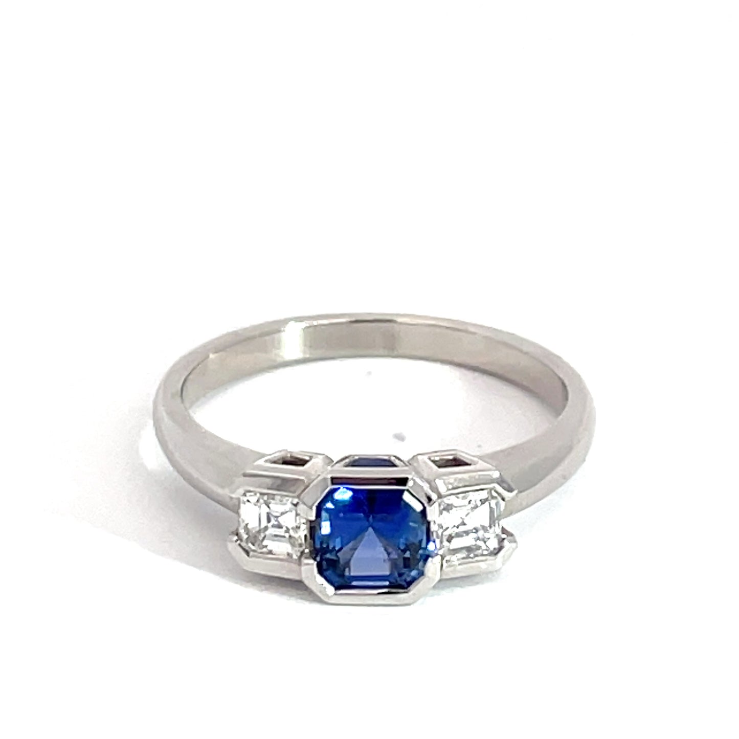 Platinum Sapphire and Diamond Asscher Ring