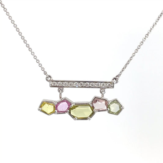 9ct White Gold 5 Rose Cut Sapphire and Diamond Necklace