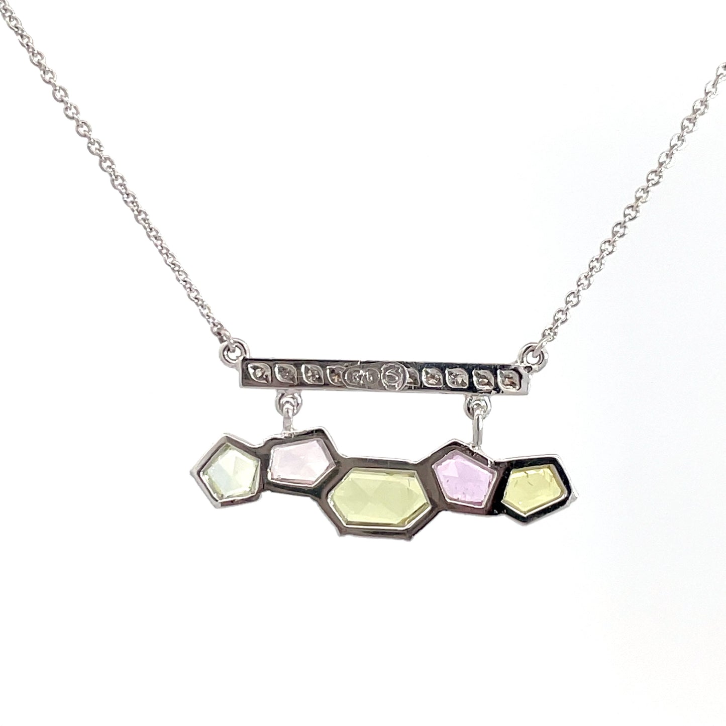 9ct White Gold 5 Rose Cut Sapphire and Diamond Necklace
