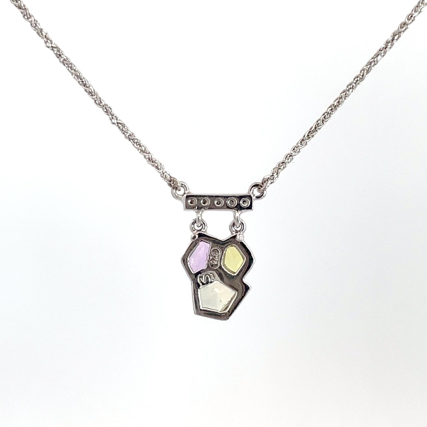 9ct White Gold 3 Rose Cut Sapphire and Diamond Pendant