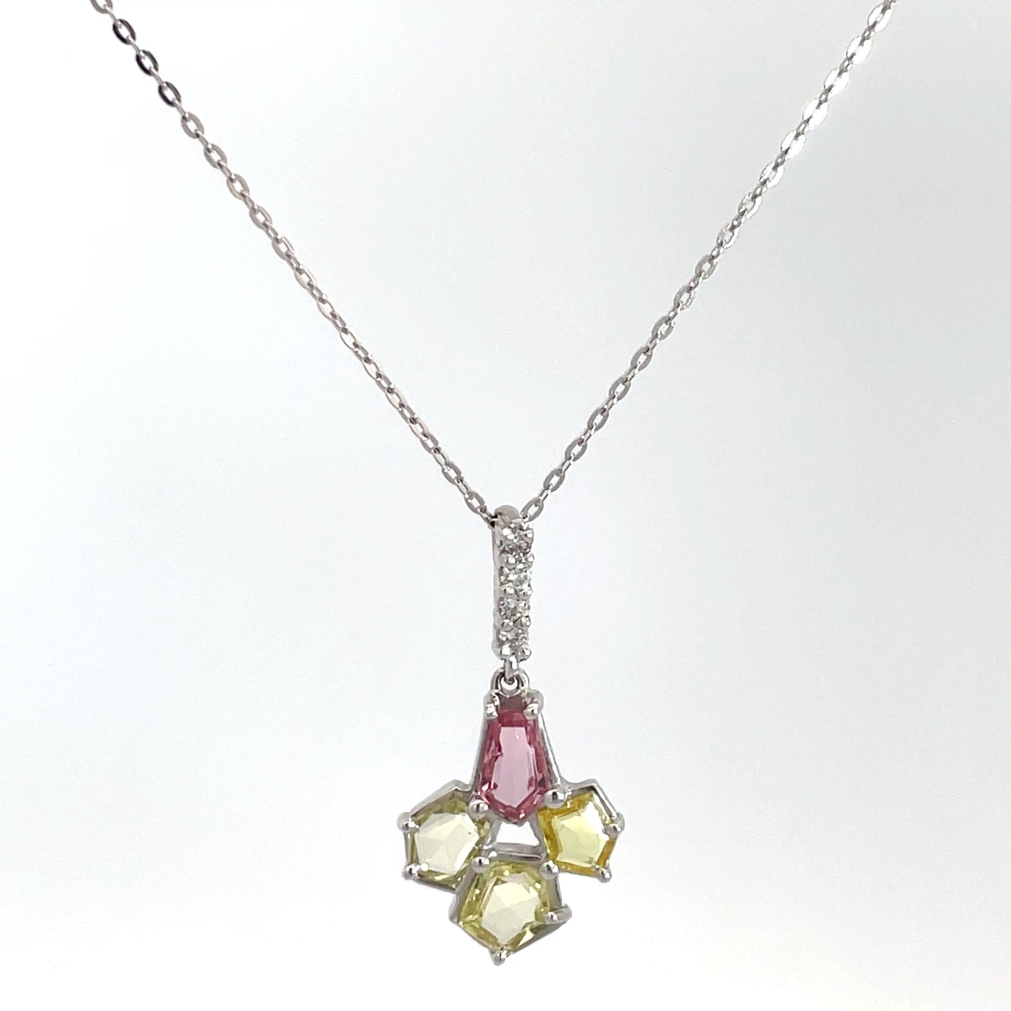 9ct White Gold 4 Rose Cut Sapphire Necklace
