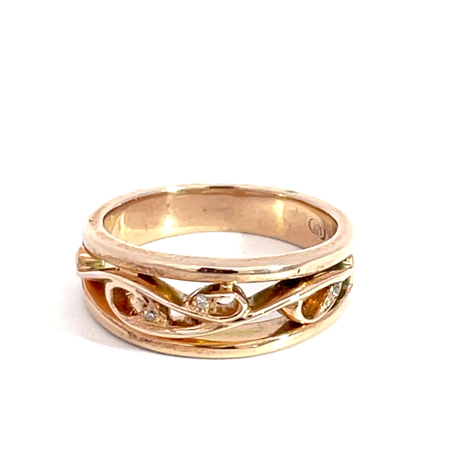 9ct Yellow and Rose Gold Diamond Leaves Ring