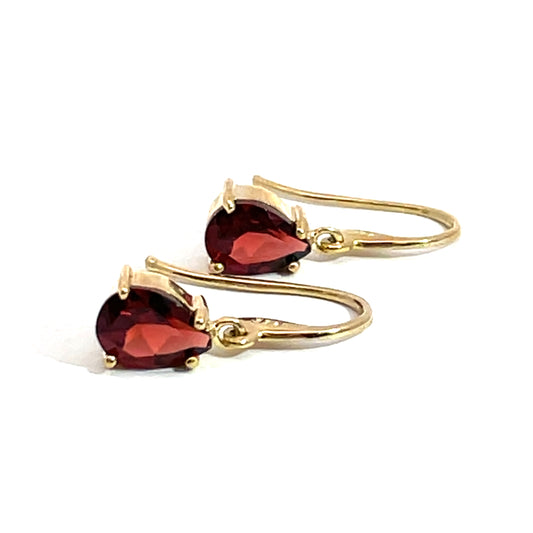 9ct Yellow Gold Garnet Drop Hook Earrings