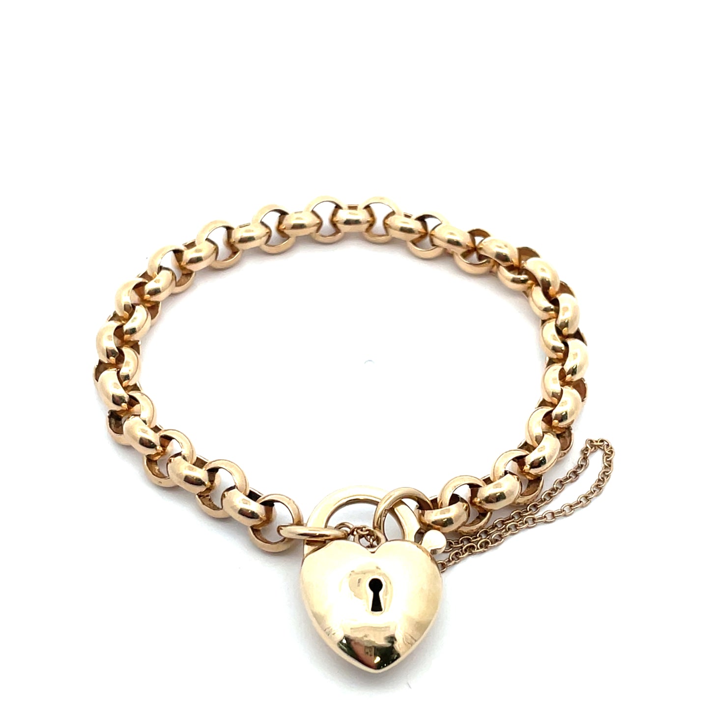 9ct Yellow Gold Round Belcher Bracelet with Puff Heart