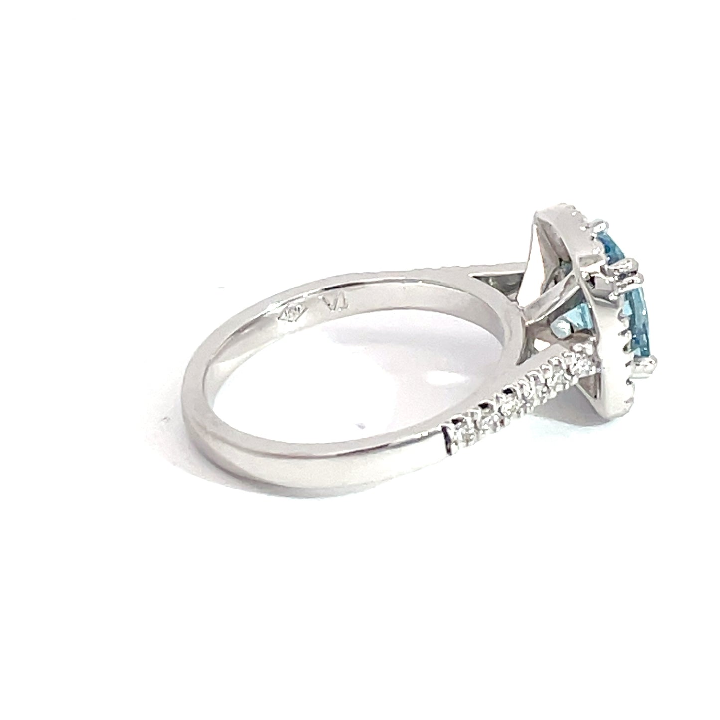 18ct White Gold Halo Aquamarine and Diamond Ring
