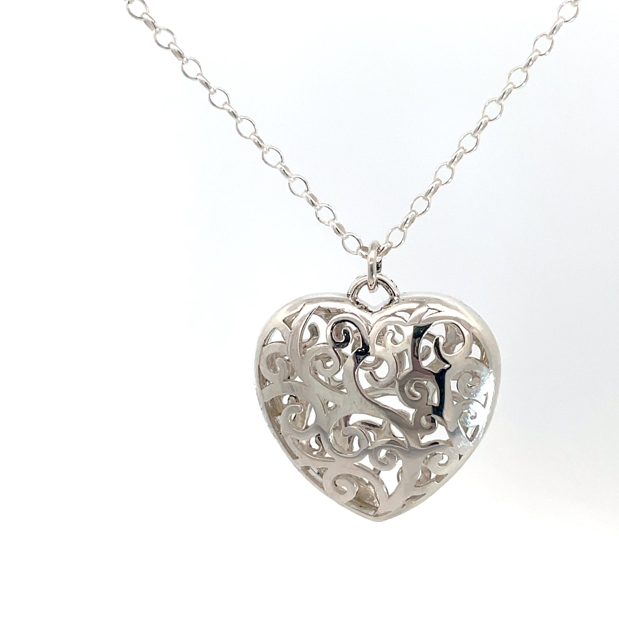 Kissing Doves Filigree Puff outlet Heart Necklace Sterling Silver